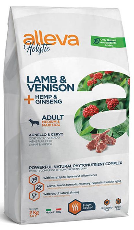 Беззерновой корм Alleva Holistic Adult Medium & Maxi для взрослых собак средних и крупных пород, ягненок и оленина